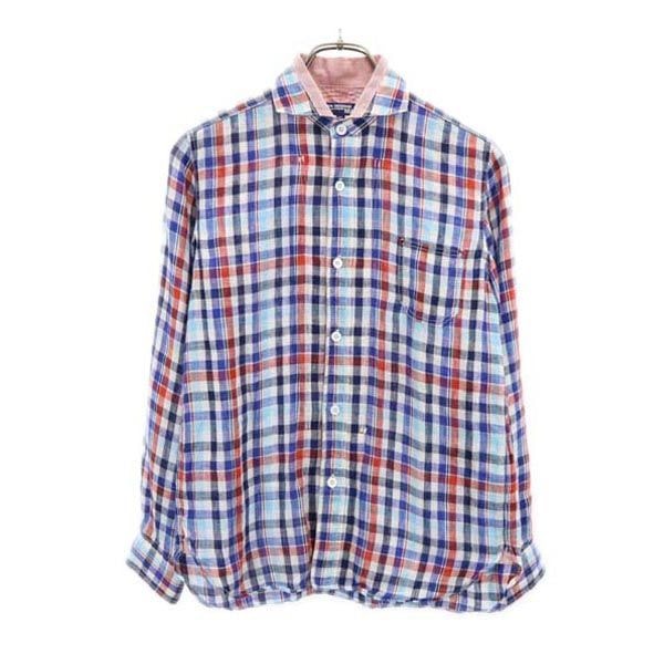 JUNYA WATANABE COMME des GARCONS ジュンヤワタナベコムデギャルソン 2012年 リネン チェック柄 長袖 チェックシャツ XS 青系