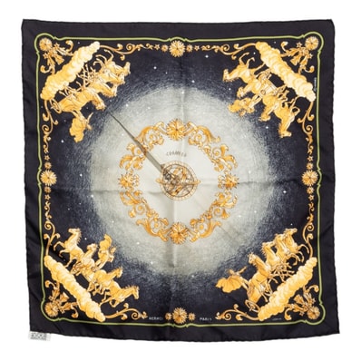 エルメス カレ42 COSMOS コスモス スカーフ ブラック マルチカラー シルク レディース HERMES 中古