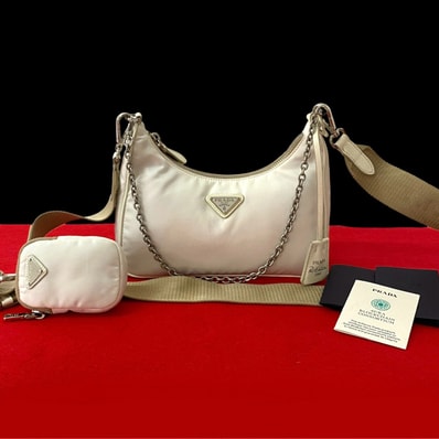 PRADA プラダ リ エディション 三角ロゴ 金具 ナイロン レザー ショルダーバッグ ホワイト
19664