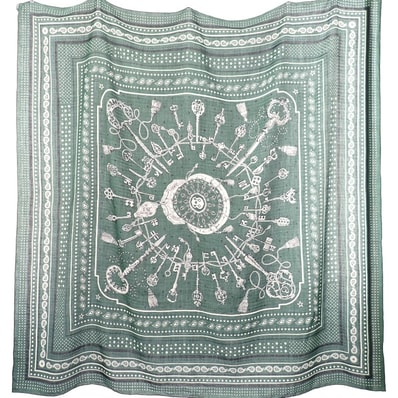 エルメス HERMES カレジェアン レクレ バンダナ 大判 ストール スカーフ カシミヤ シルク グリーン レディース【中古】【ABランク】