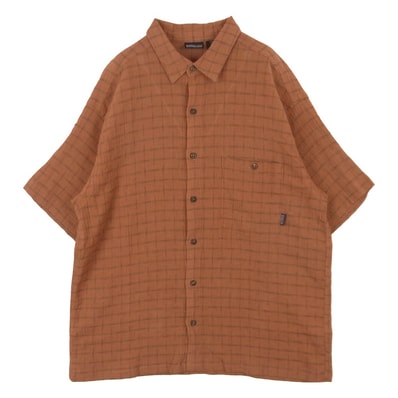 patagonia パタゴニア 00SS 00s ポルトガル製 AC ヤーンダイ オーガニックコットン 半袖 チェック シャツ オレンジ系 L【中古】