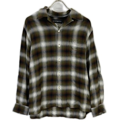 ワコマリア 25FW-WMS-OC05 カーキ×ホワイト OMBRE CHECK OPEN COLLAR L/S SHIRT( TYPE-1 ) M