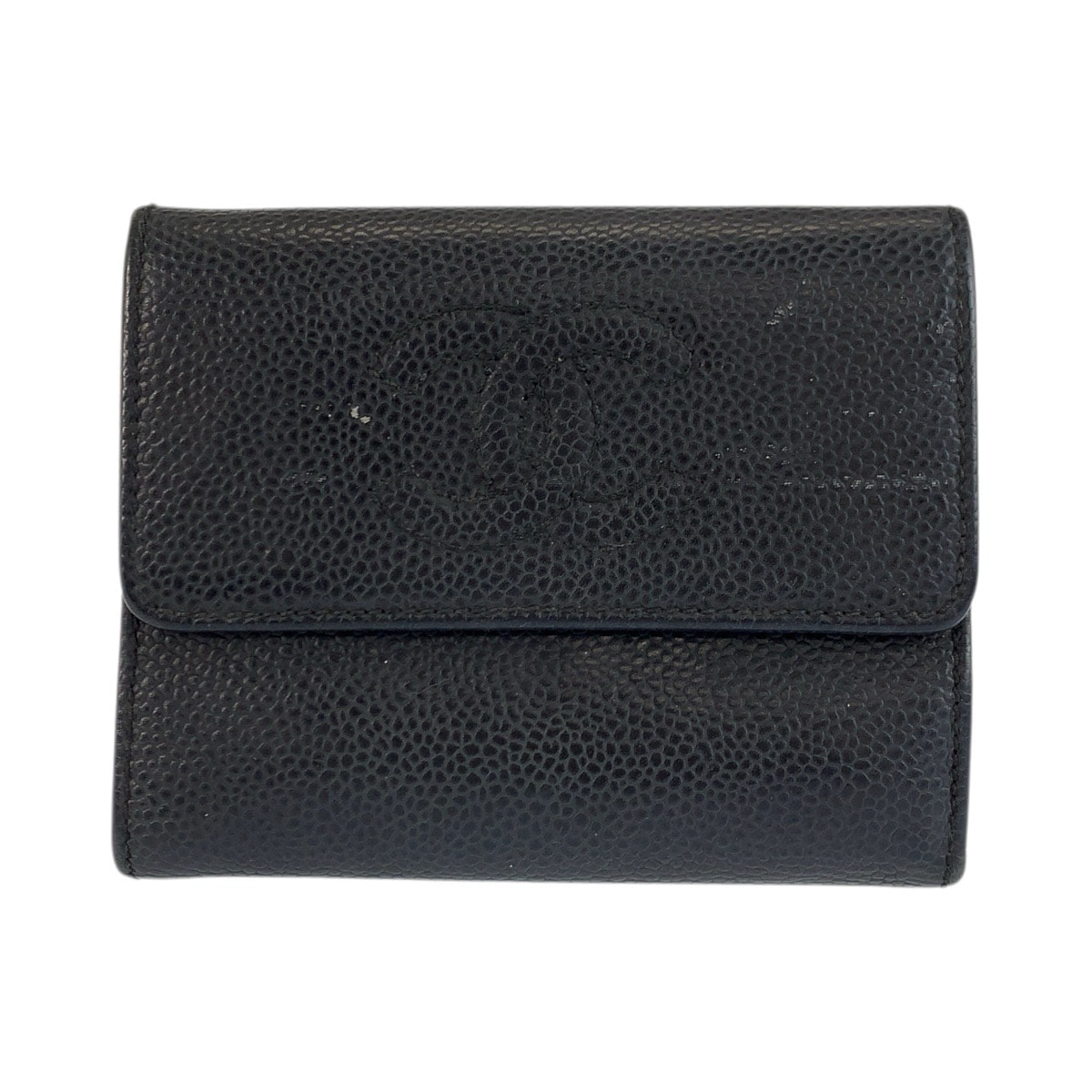 CHANEL シャネル ココマーク ブラック 黒 レザー 折り財布 コンパクトウォレット 604340 【中古】