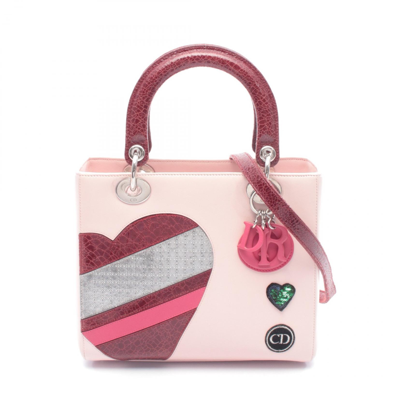 ディオール Dior LADY DIOR レディディオール ハンドバッグ バッグ レザー レディース ピンク系 / ボルドー系 【中古】