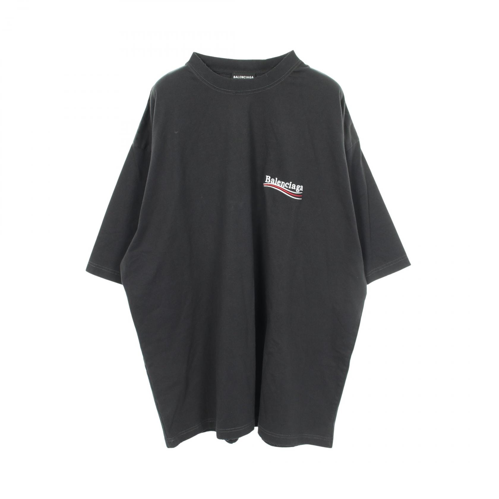 バレンシアガ BALENCIAGA Political Campaign ダメージ加工 半袖Tシャツ 衣料品 トップス コットン メンズ ブラック系 641675 【中古】