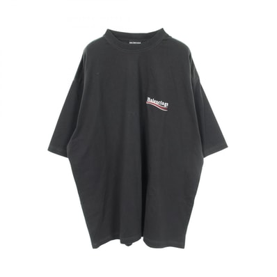 バレンシアガ BALENCIAGA Political Campaign ダメージ加工 半袖Tシャツ 衣料品 トップス コットン メンズ ブラック系 641675 【中古】