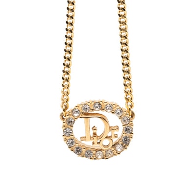 ディオール ロゴ ネックレス ゴールド メッキ ラインストーン レディース Dior 【中古】