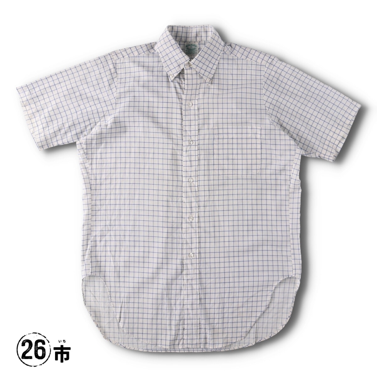 古着 70年代 ブルックスブラザーズ Brooks Brothers 6ボタン チェック柄 ボタンダウン 半袖 コットン×ポリエステル チェックシャツ メンズM相当ヴィンテージ/evb029655