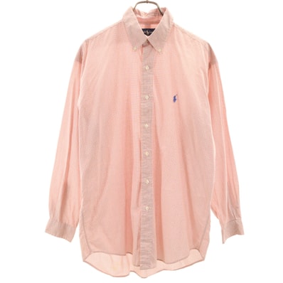 RALPH LAUREN ラルフローレン チェック柄 長袖 ボタンダウンシャツ M オレンジ