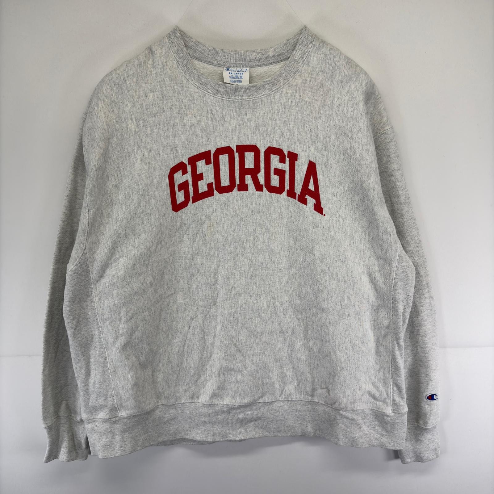 古着 チャンピオン Champion スウェット ロゴ クルーネック リバースウィーブ 大きいサイズ 2XL  グレー系 プリント メンズ