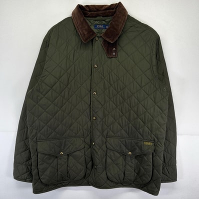 古着 ポロ・ラルフローレン POLO RALPH LAUREN カバーオール 大きいサイズ キルティングジャケット 襟コーデュロイ ハンティングジャケット 2XLTALL グリーン系 メンズ
