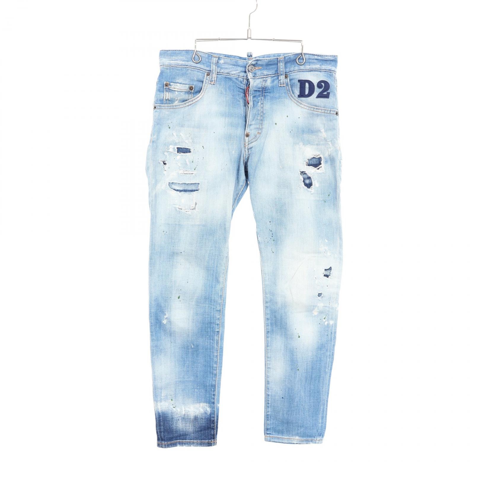 ディースクエアード DSQUARED2 SKATER JEANS ダメージ加工 ペイント加工 デニムパンツ 衣料品 ボトムス コットン メンズ ブルー系 【中古】