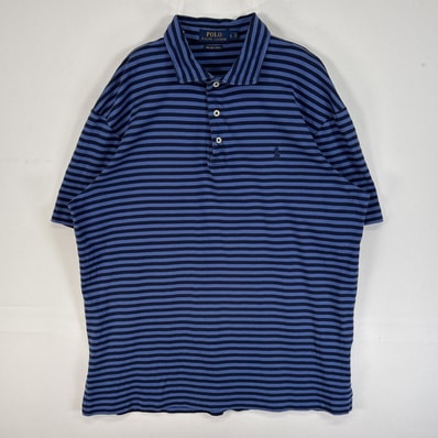 古着 ポロ・ラルフローレン POLO RALPH LAUREN 半袖 ポロシャツ ロゴ 刺繍 3ボタン PIMA SOFT TOUCH L ブルー ボーダー メンズ