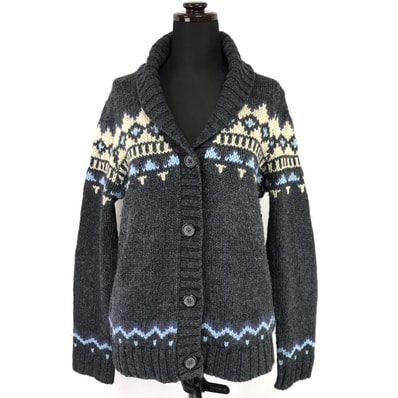 UNIQLO +J/ユニクロ★ショールカラーカーディガン【レディースL/グレー/gray/ノルディック柄】cardigan/Tops/knit◆BJ140-b