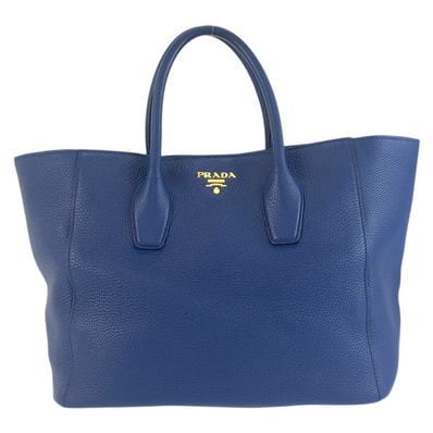 美品 PRADA プラダ ヴィッテロダイノ ブルー ゴールド金具 レザー トートバッグ ハンドバッグ 603143 【中古】