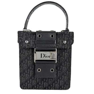 Christian Dior クリスチャンディオール ハンドバッグ ストリートシック トロッター バニティバッグ ポーチ キャンバス レザー ブラック 黒 シルバー金具 レディース【中古品】