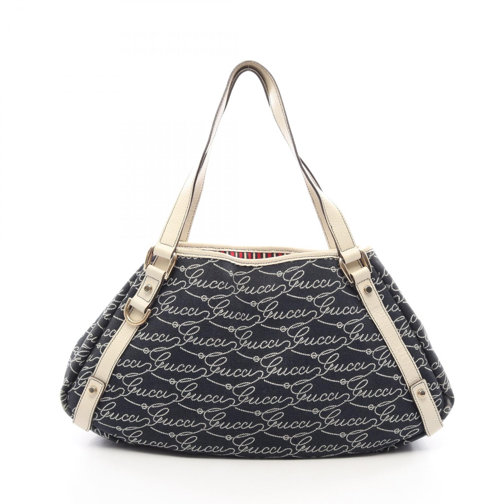 グッチ GUCCI アビー ショルダーバッグ バッグ キャンバス レザー レディース ネイビー系 / ホワイト系 130736 【中古】