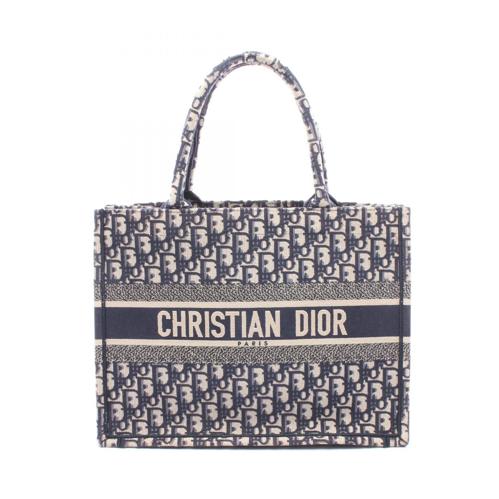 ディオール Dior BOOK TOTE ブックトート ミディアム トートバッグ バッグ キャンバス レディース ネイビー系 / ベージュ系 【中古】