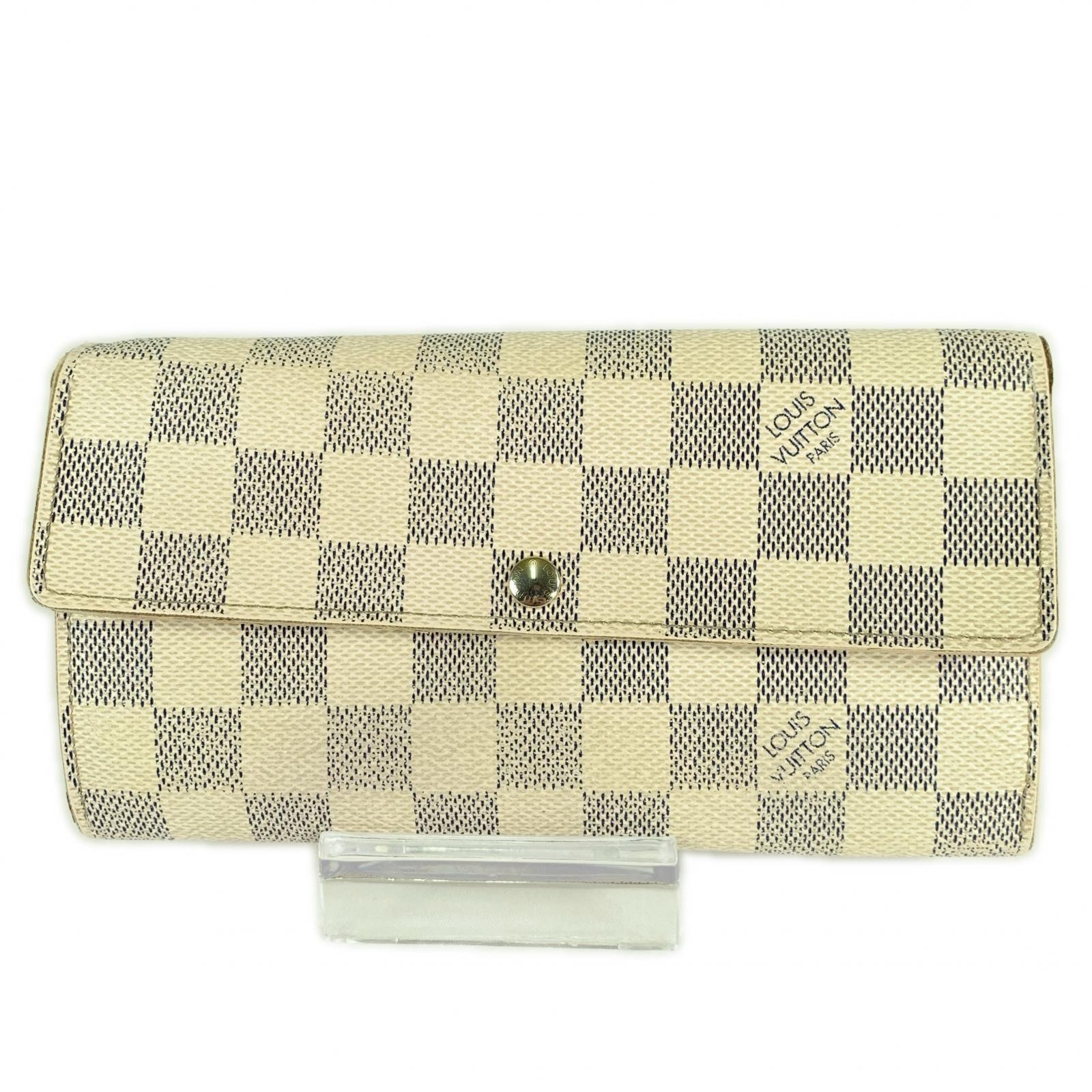 LOUIS VUITTON ルイ・ヴィトン ポルトフォイユ・サラ フラップ式長財布 イニシャルあり ダミエ・アズール CA4089 ホワイト ブルー レディース