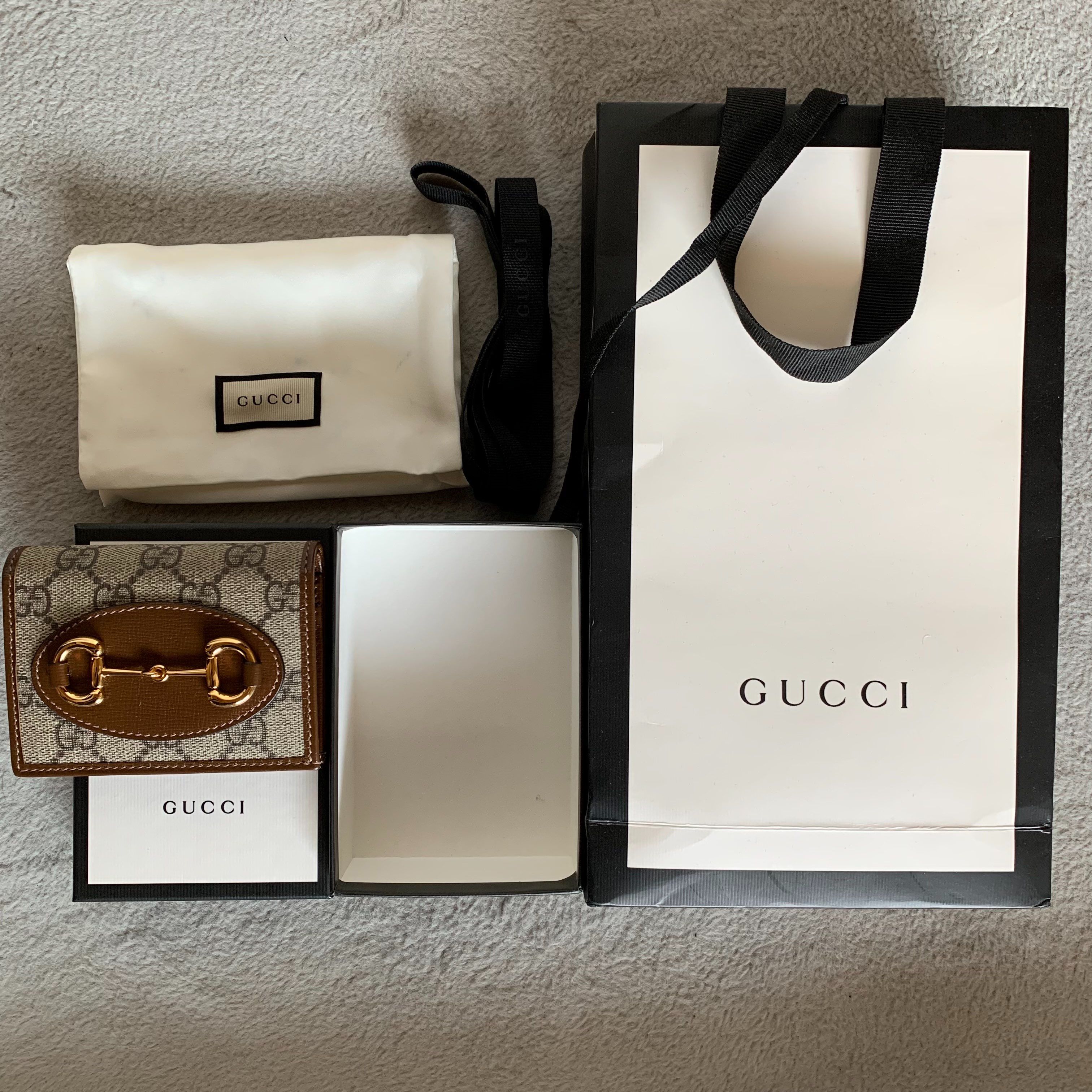 GUCCI Horsebit 1955 Card Case Wallet "Beige"
