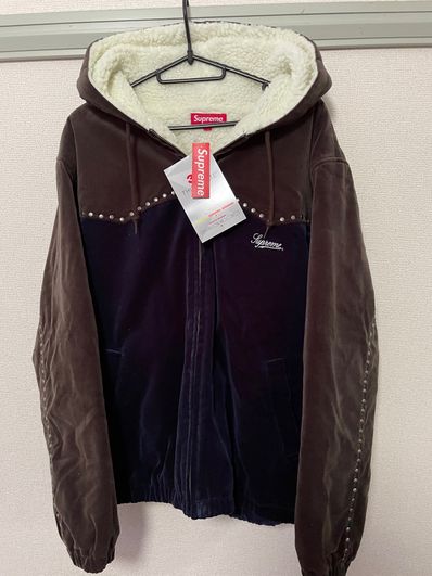 Supreme Studded Velvet Hooded Work Jacket "Olive"