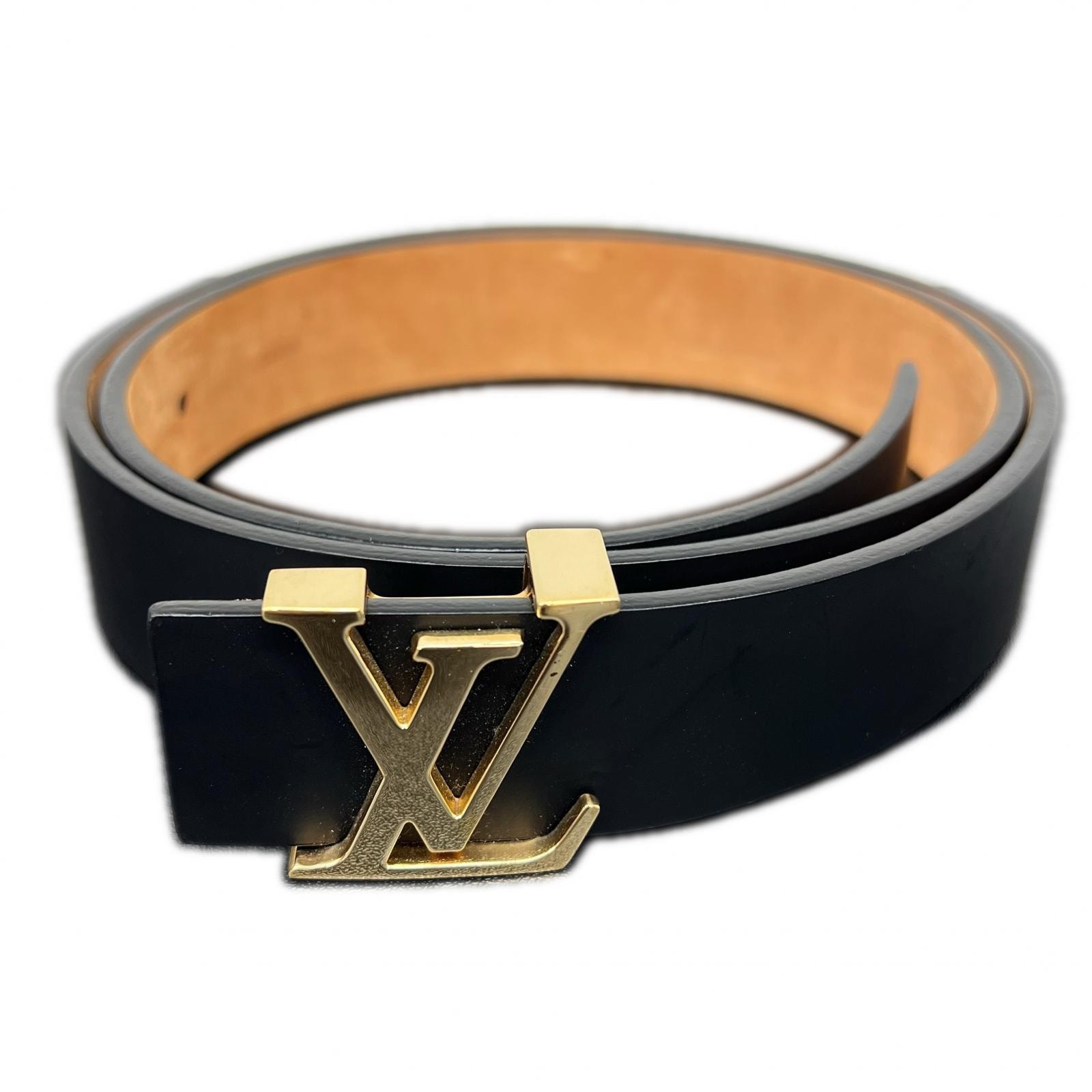 LOUIS VUITTON 美品 ルイヴィトン サンチュール イニシャル M6901V レザー ブラック ゴールド CA0018 #85/34 LV ヴィトン ABランク 中古 鑑定済 ヴィトンベルト