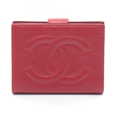 シャネル CHANEL ココマーク Wホック財布 財布 レザー カーフ(牛革) レディース レッド系 【中古】