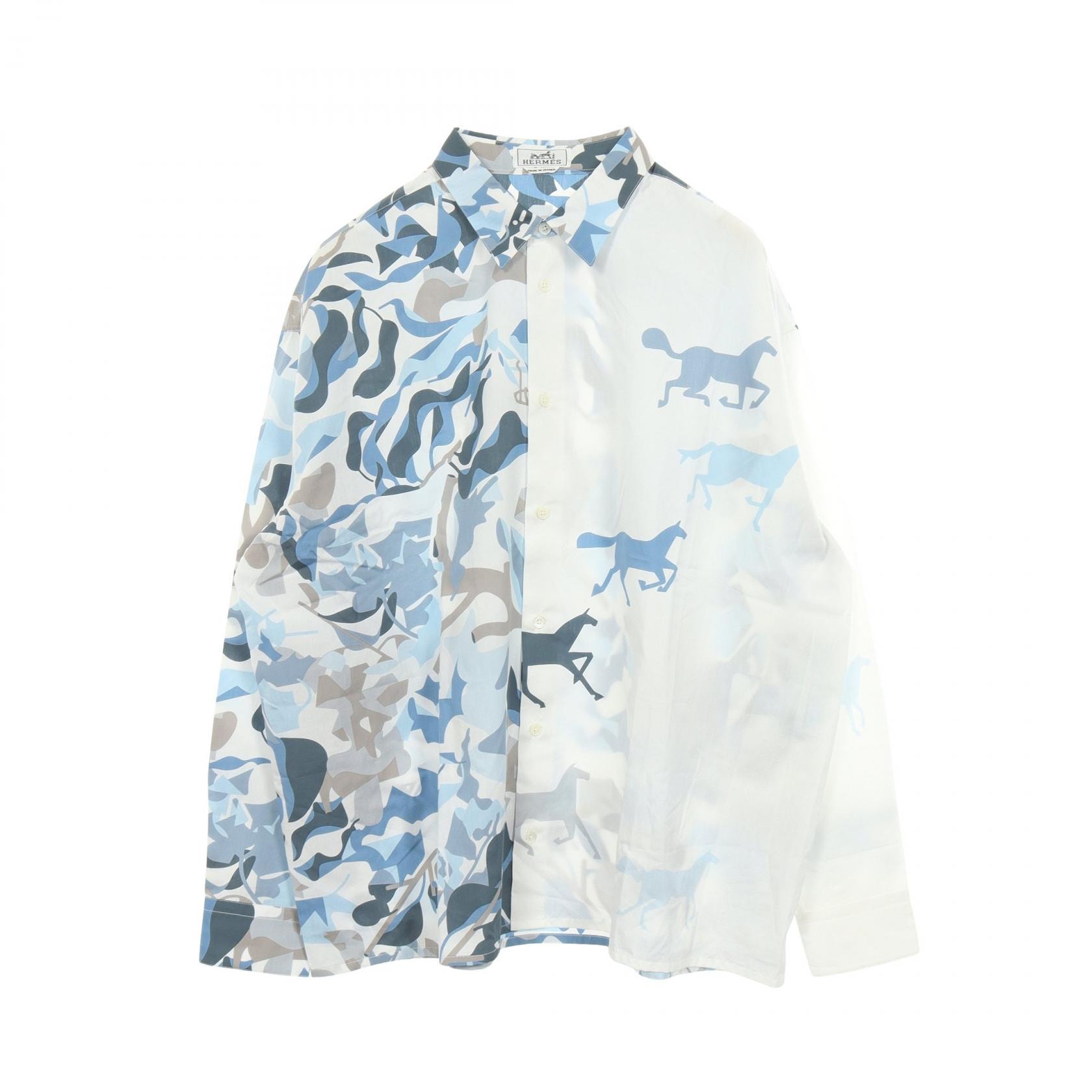 エルメス HERMES PUZZLE VEGETAL 長袖 衣料品 トップス コットン ホワイト メンズ ホワイト系 / ブルー系 / グレー系 【中古】