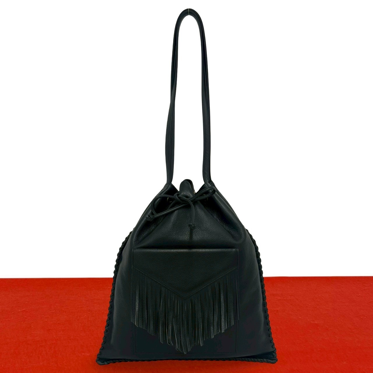 YVES SAINT LAURENT イヴ・サンローラン フリンジ レザー トートバッグ ブラック
 67447