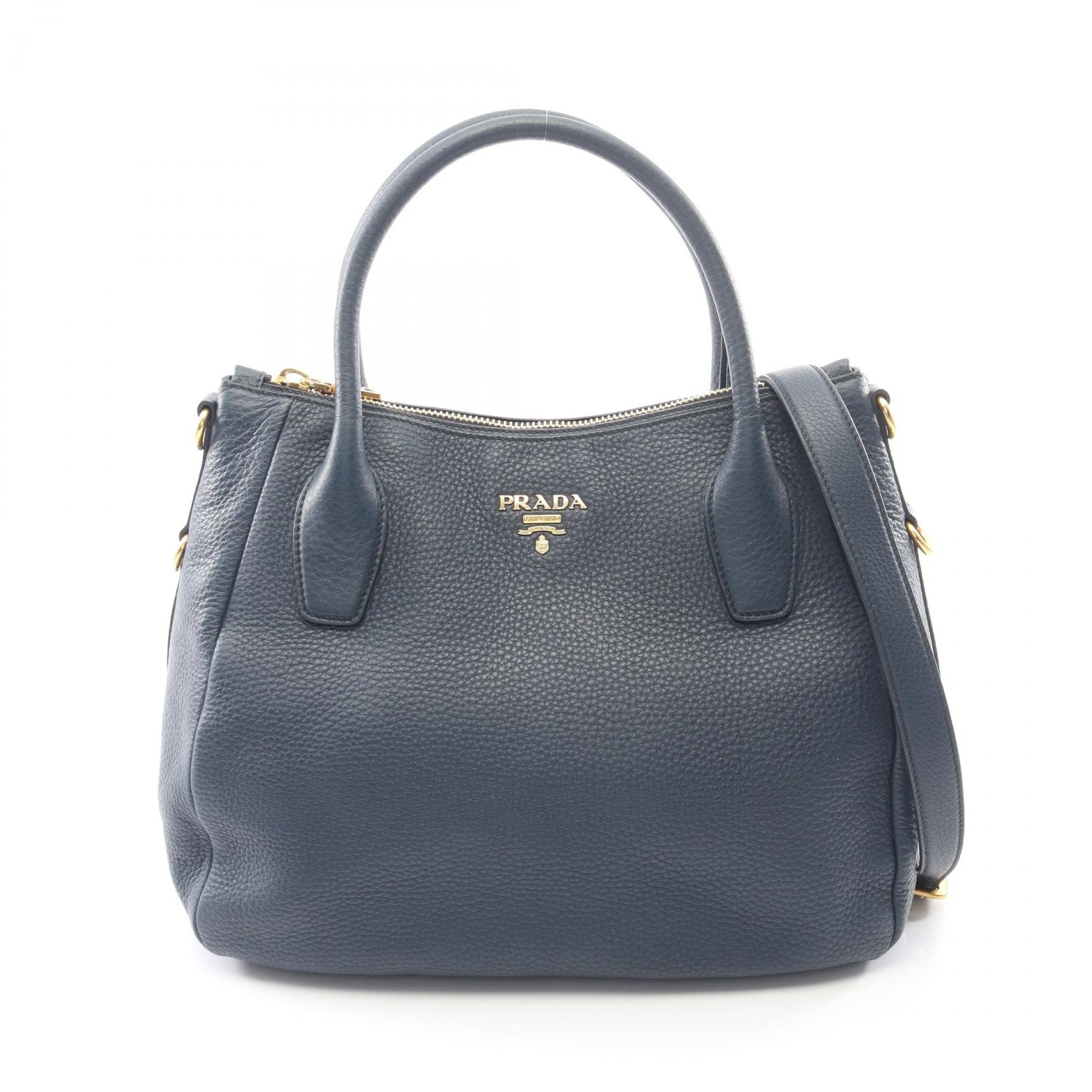 プラダ PRADA VIT DAINO ヴィッテロダイノ 2WAY トートバッグ バッグ レザー レディース ネイビー系 【中古】