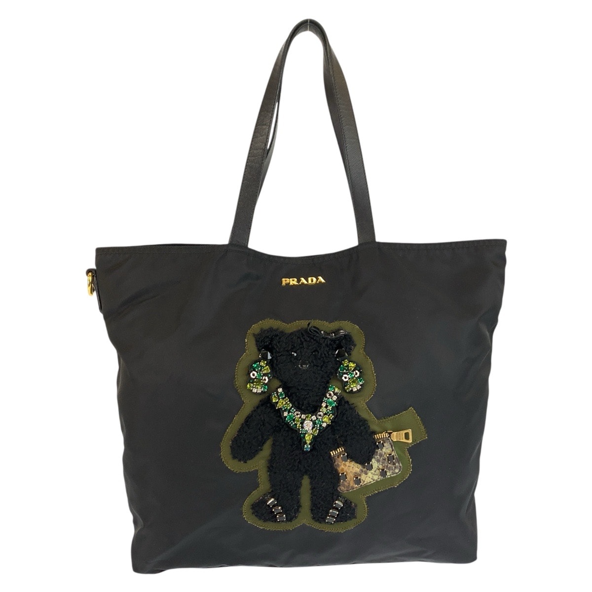 美品 PRADA プラダ テスート テディベア ブラック 黒 ゴールド金具 ナイロン レザー/ パイソン/ トートバッグ ショルダーバッグ 602684 【中古】