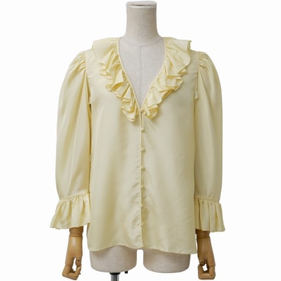 ■美品■2025年製■Chloe クロエ V-neck ruffle top in silk habotai ブラウス サイズ36 総シルク フリル イタリア製 ブランド古着【中古】20260604/RA9593