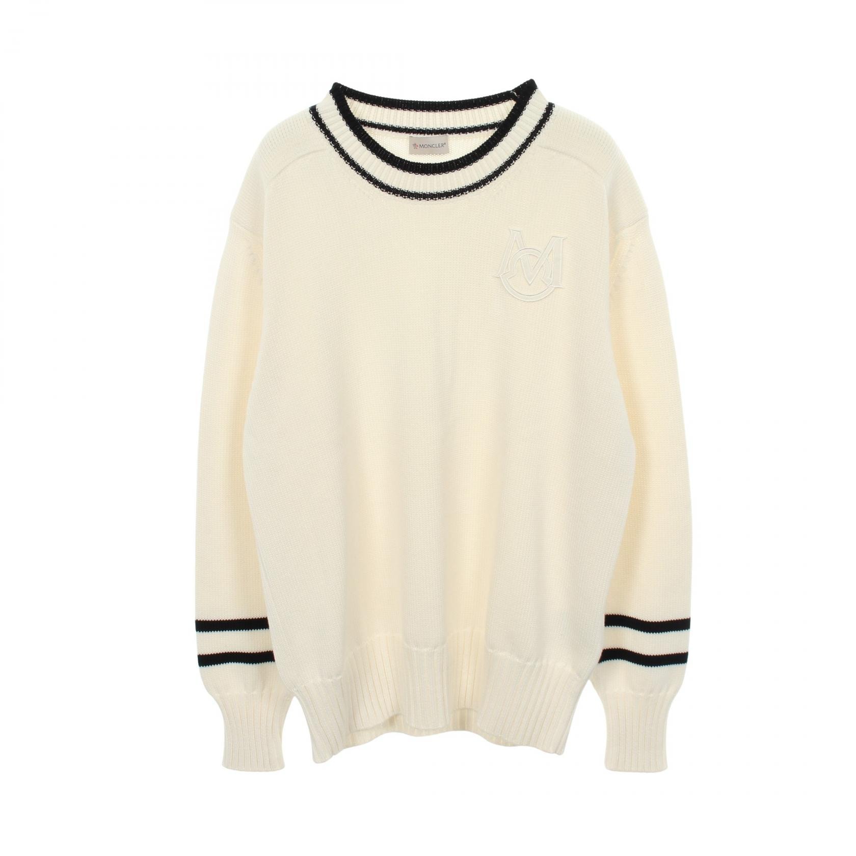 モンクレール MONCLER クルーネック ニット 衣料品 トップス コットン メンズ ホワイト系 / ブラック系 9C00002 【中古】