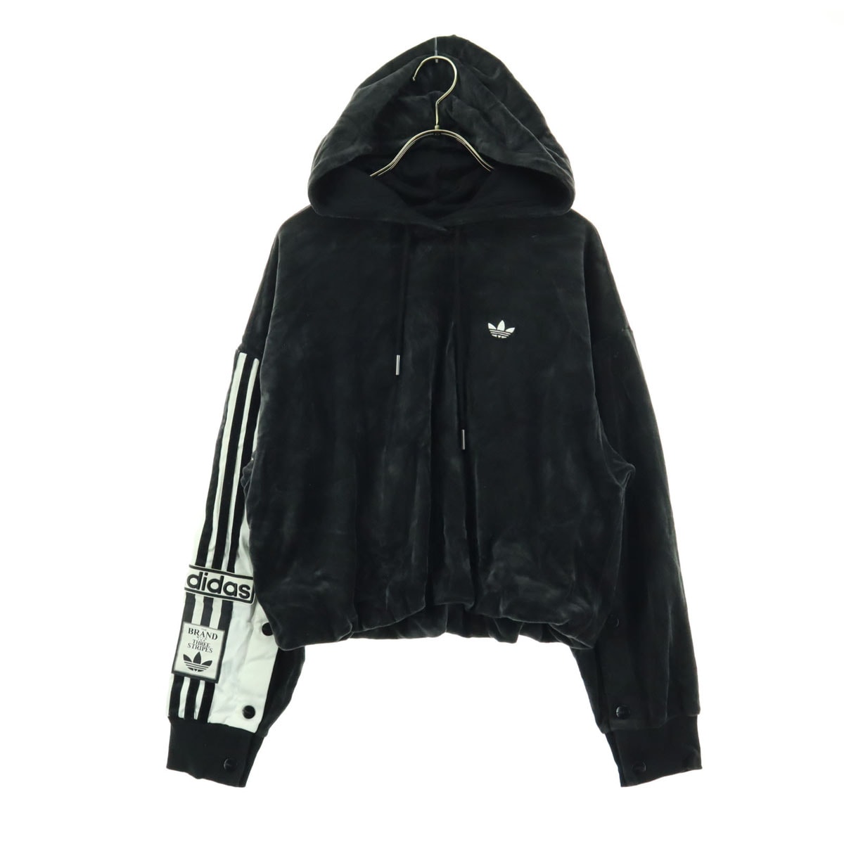 adidas アディダス トレフォイル 長袖 フード付 丈短 パーカー XS グレー