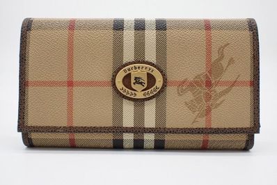 バーバリー BURBERRY 三つ折り 長財布 ノバチェックPVC×レザー