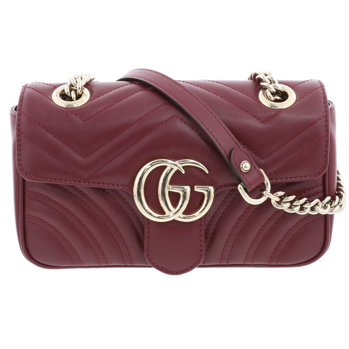 【値下げ】 GUCCI グッチ GGマーモント チェーンショルダーバッグ ショルダーバッグ 446744 レザー レッド レディース【中古】