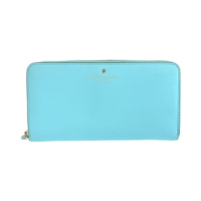 美品 Kate Spade ケイトスペード ブルー ライトブルー ゴールド金具 レザー 長財布 ラウンドファスナー 600523 【中古】