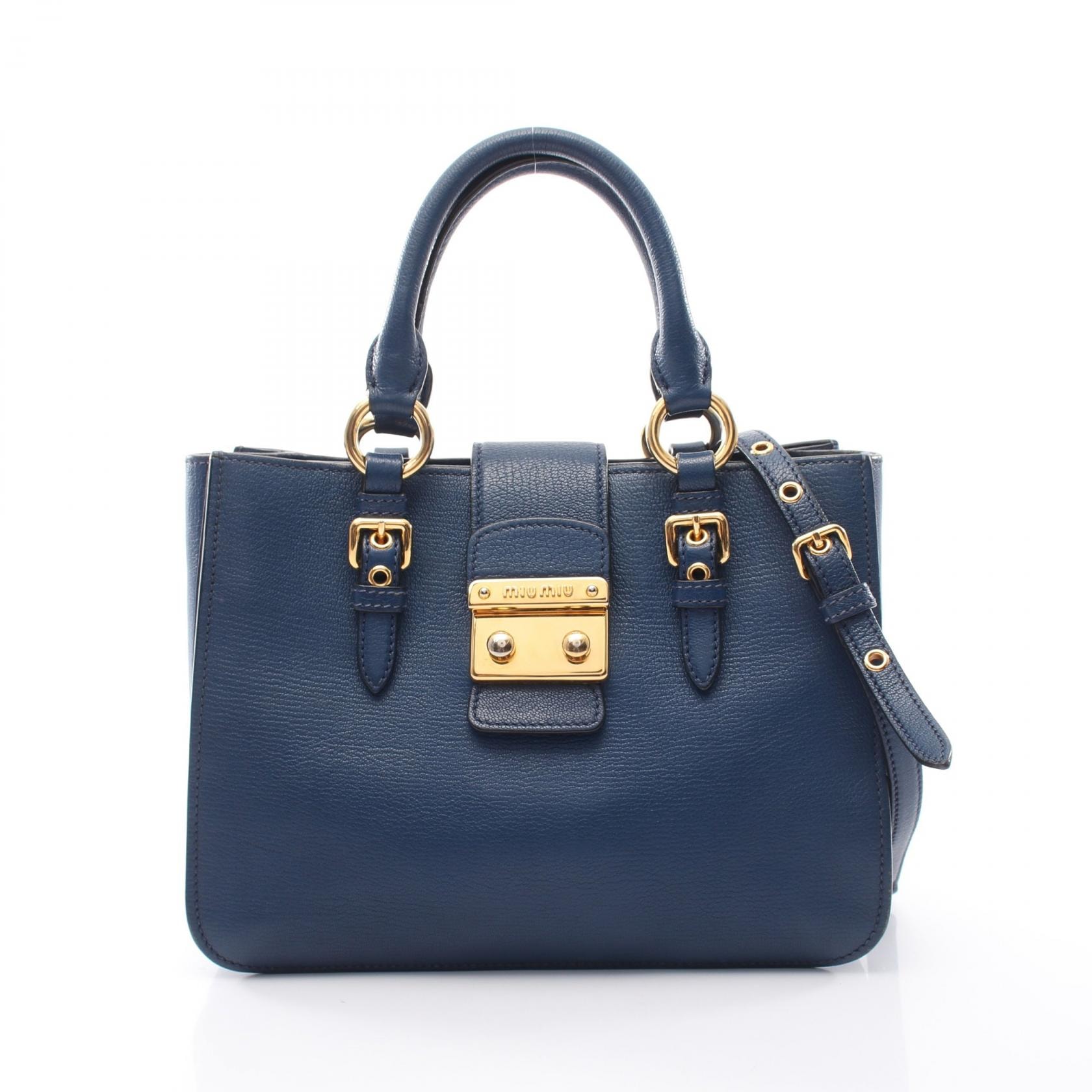 ミュウ ミュウ Miu Miu MADRAS マドラス 2WAY ハンドバッグ バッグ レザー レディース ブルー系 RN0799 【中古】