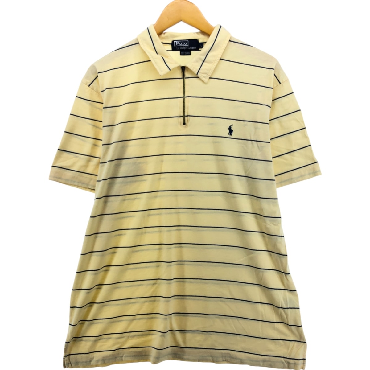 古着 ラルフローレン Ralph Lauren POLO by Ralph Lauren ボーダー柄 襟付き ハーフジップ プルダウン 半袖 ボーダー ポロシャツ メンズL相当/eaa573985