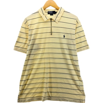 古着 ラルフローレン Ralph Lauren POLO by Ralph Lauren ボーダー柄 襟付き ハーフジップ プルダウン 半袖 ボーダー ポロシャツ メンズL相当/eaa573985