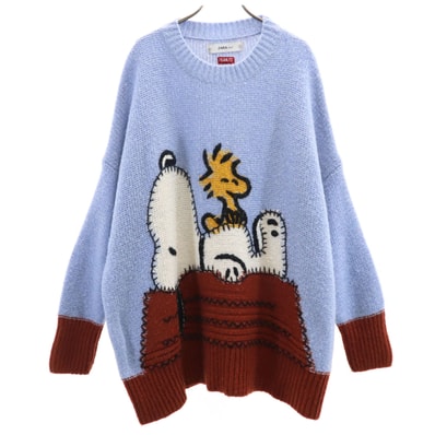 ZARA KNIT ザラニット PEANUTS ピーナッツ コラボ スヌーピー 長袖 セーター S ブルー系 SNOOPY ニット