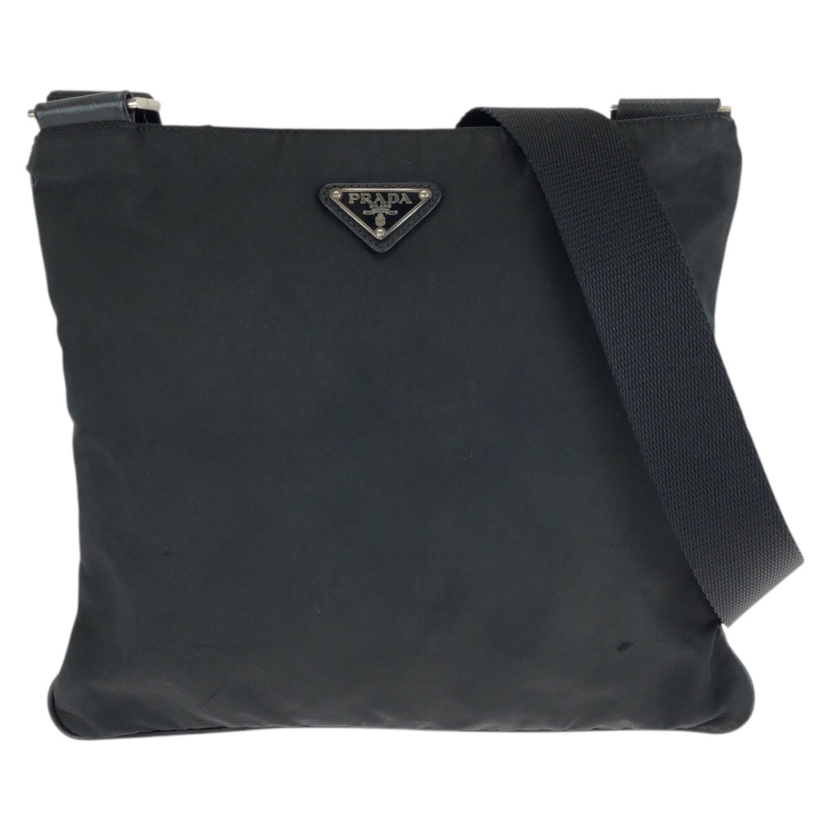 美品 PRADA プラダ テスート サフィアーノ 三角ロゴプレート ブラック 黒 シルバー金具 ナイロン レザー/ ショルダーバッグ メッセンジャーバッグ 601543 【中古】