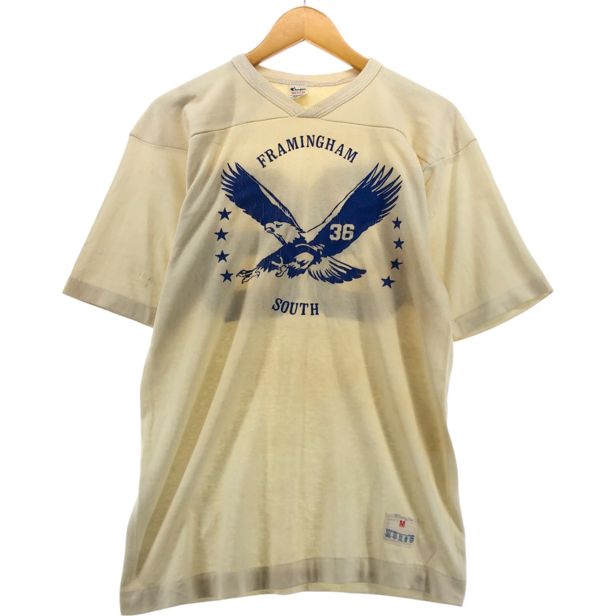 古着 80年代 チャンピオン Champion トリコタグ 鷲柄 イーグル柄 Vネック フットボールTシャツ USA製 メンズM相当 ヴィンテージ/eaa562940