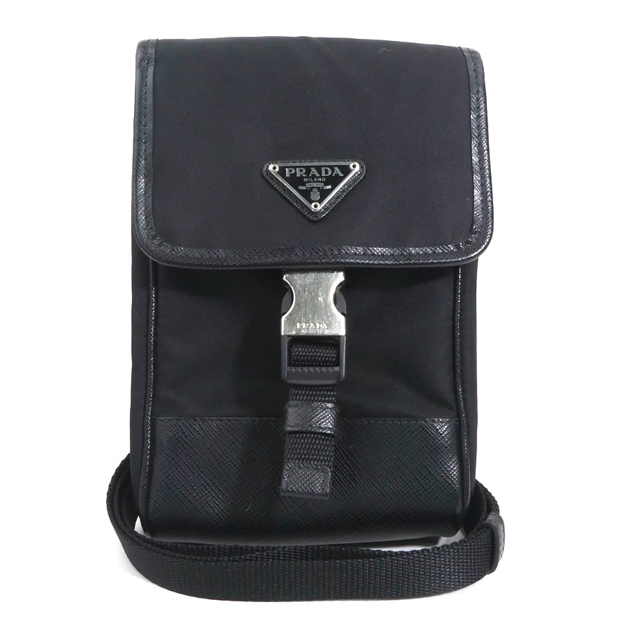プラダ PRADA  フォンポーチ ナイロン/レザー ブラック ユニセックス 2ZH109【中古】 r11490a