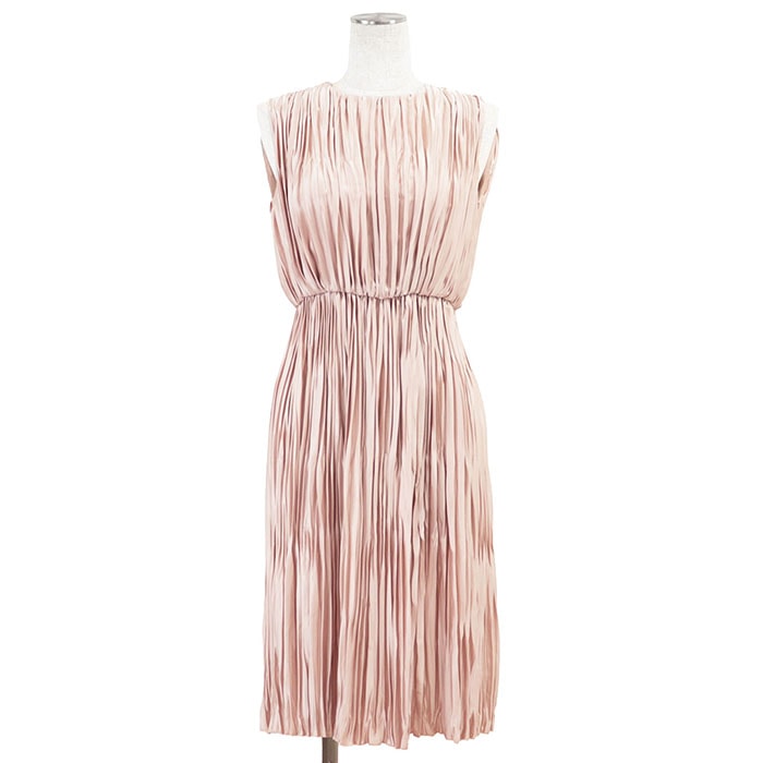 美品 グッチ プリーツ ＆ ギャザー ノースリーブ ワンピース レディース ピンク 36 GUCCI