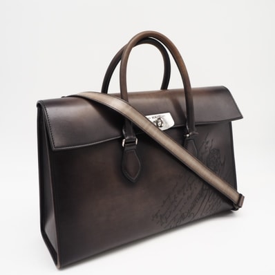 美品 Berluti ベルルッティ ヴェネチア カーフレザー エミーオ ブリーフケース nero grigio 310384 2wayブリーフケース グレージュ カーフレザー メンズ