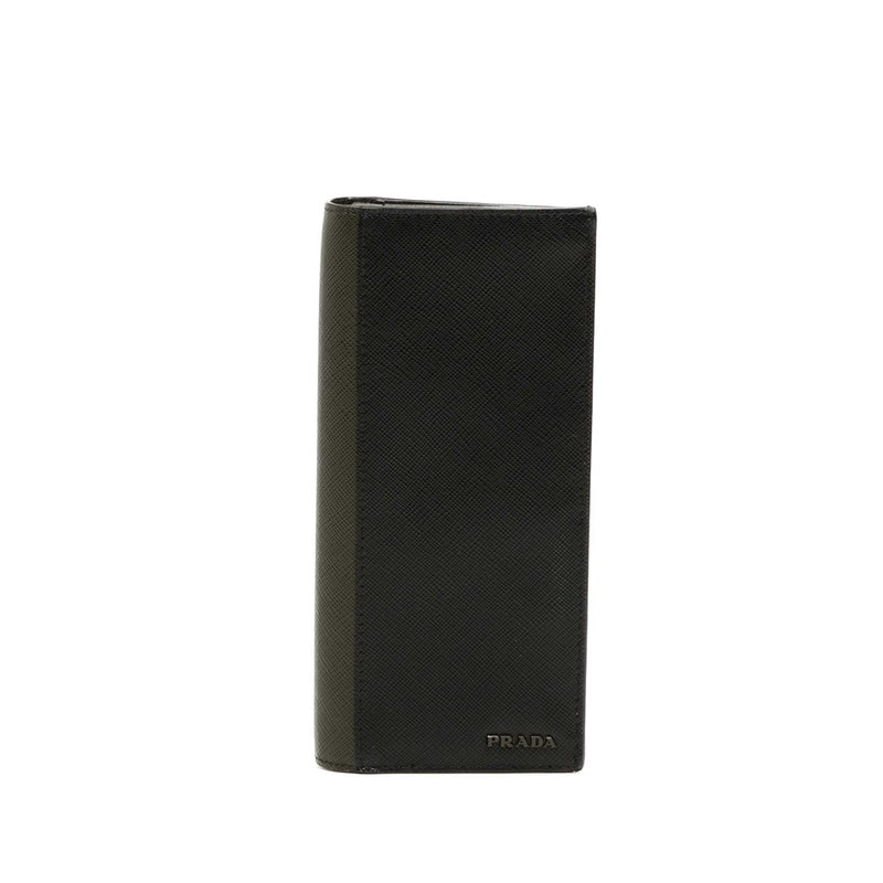 プラダ ロゴ 長財布 2MV836 ブラック グリーン サフィアーノレザー レディース PRADA 【中古】