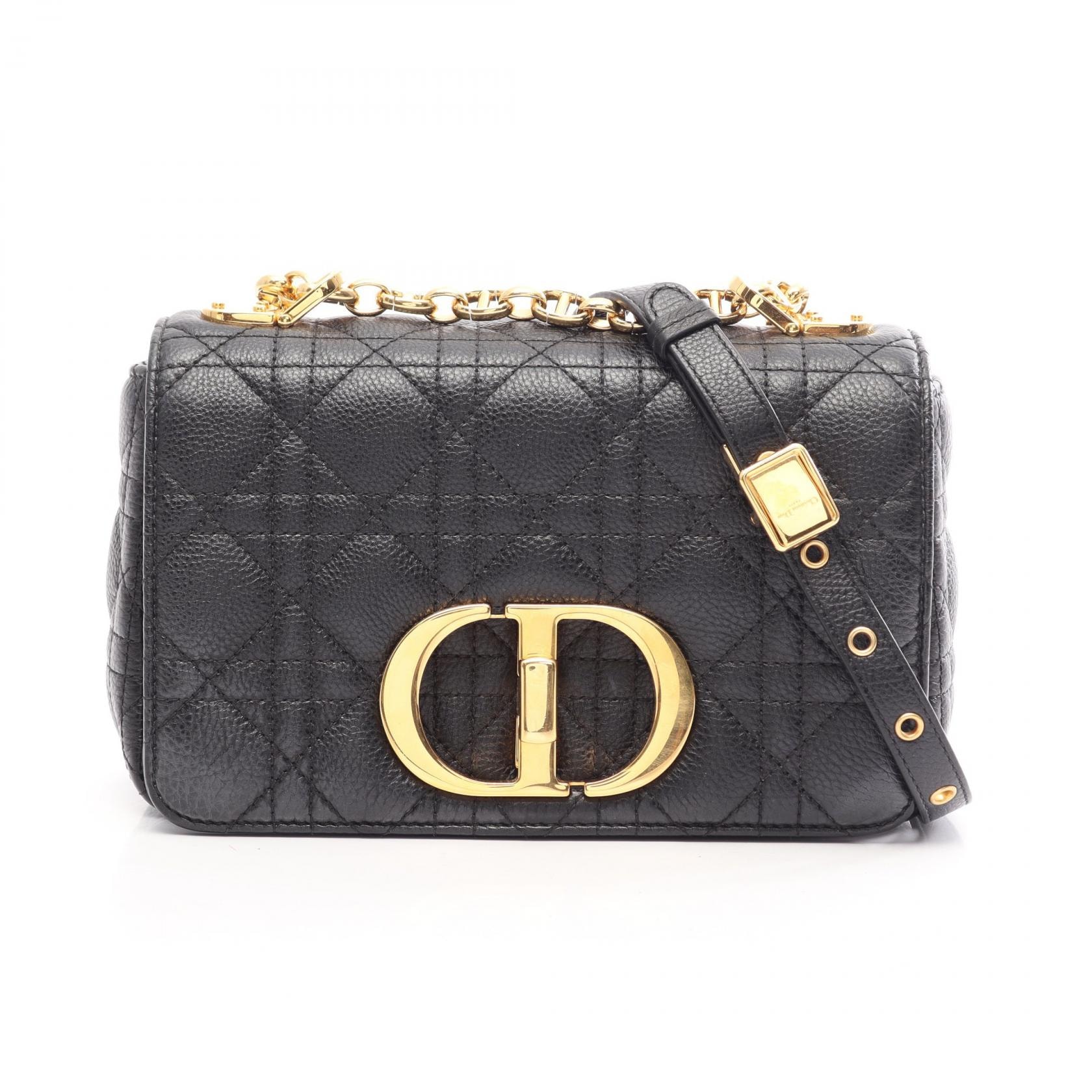 ディオール Dior CARO カロ スモール カナージュ ショルダーバッグ バッグ レザー レディース ブラック系 【中古】