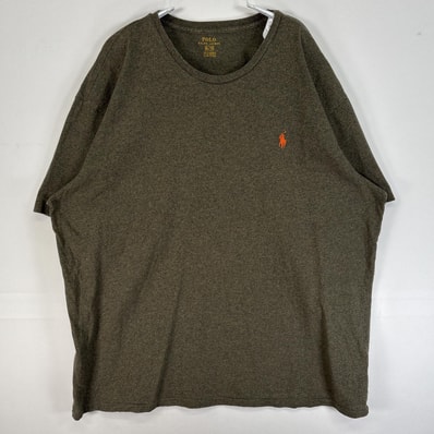 古着 ポロ・ラルフローレン POLO RALPH LAUREN 半袖Tシャツ ロゴ 刺繍 大きいサイズ XL カーキ系 無地 メンズ
