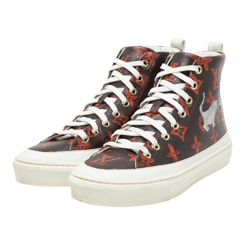 ルイ ヴィトン キャットグラム ステラーライン - ハイカットスニーカー サイズ:35 1/2 ブラウン オレンジ PVC レザー レディース LOUIS VUITTON 【中古】